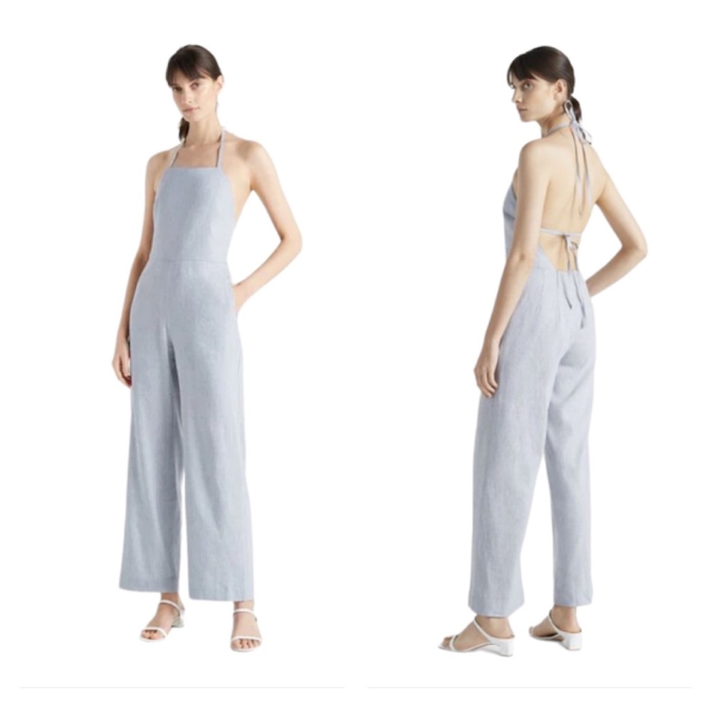 Club Monaco Striped Backless Jumpsuit